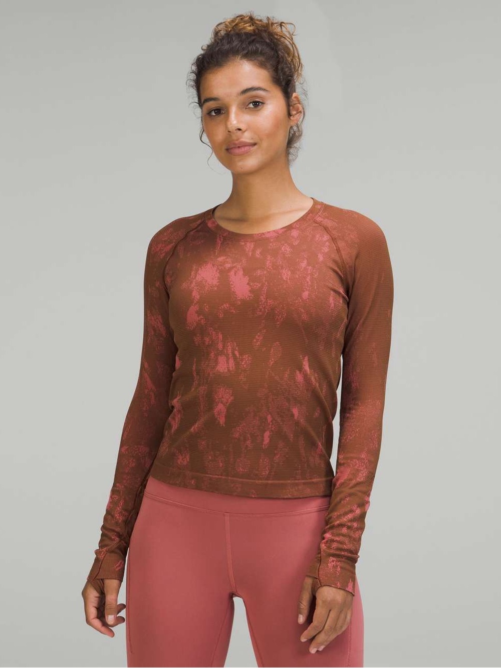 Lululemon Swiftly Tech Long Sleeve Top 2.0 Shadow Bloom Rust Tie Die Athleisure